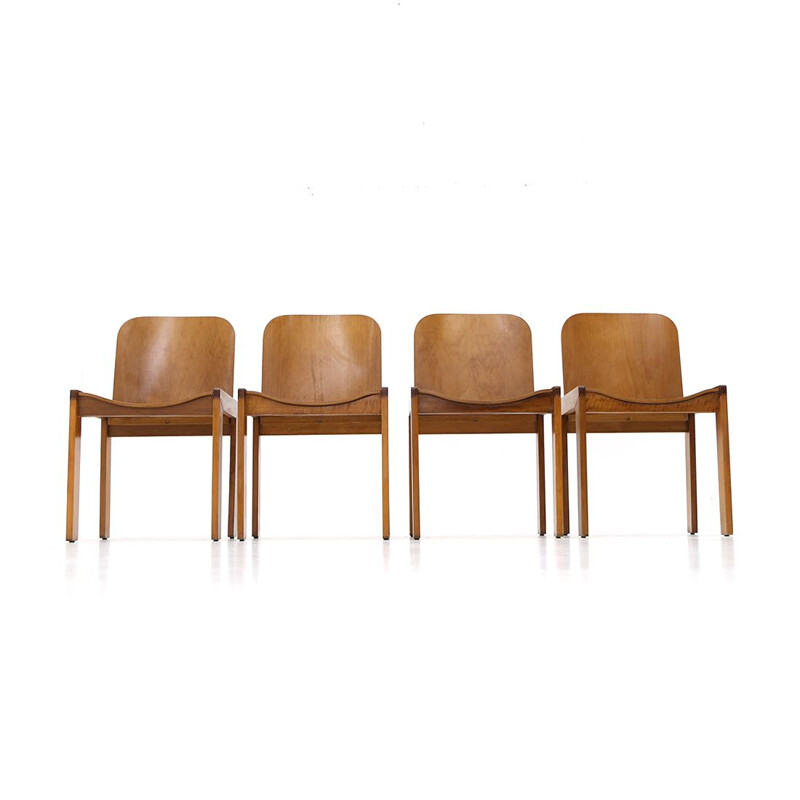 Set of 4 vintage curved plywood chairs by Estel, 1970s