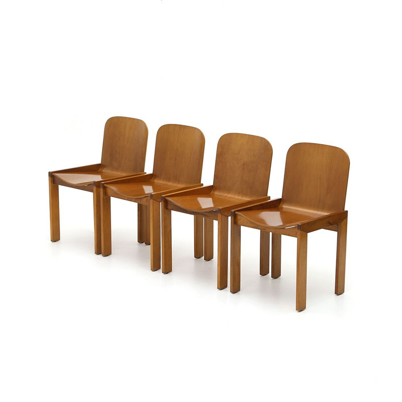 Set of 4 vintage curved plywood chairs by Estel, 1970s