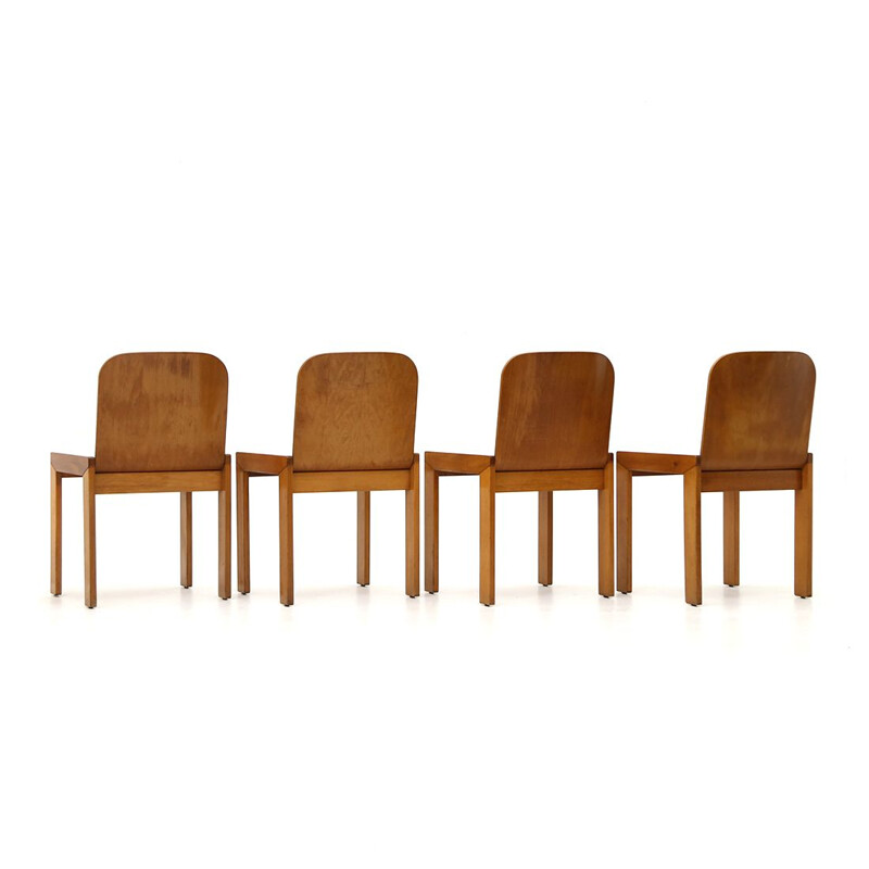 Set of 4 vintage curved plywood chairs by Estel, 1970s