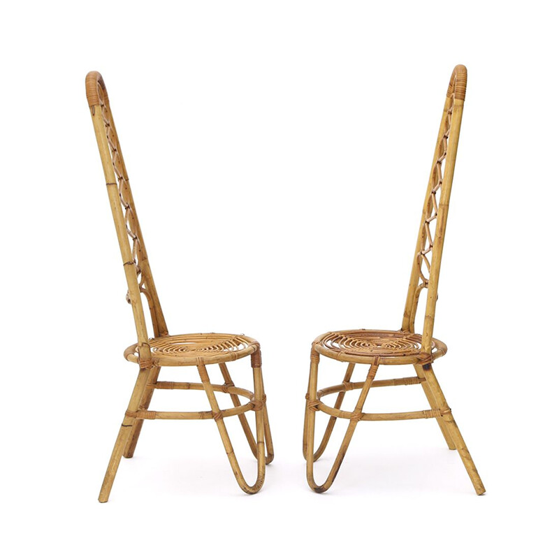 Paar vintage geweven rotan stoelen, 1950