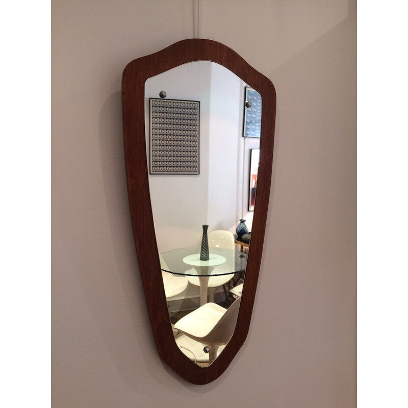 Mirror "escutcheon" in teak - 1960s