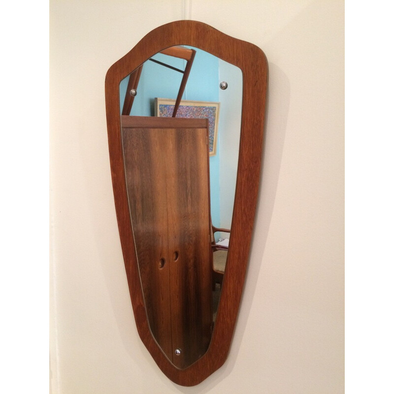 Mirror "escutcheon" in teak - 1960s