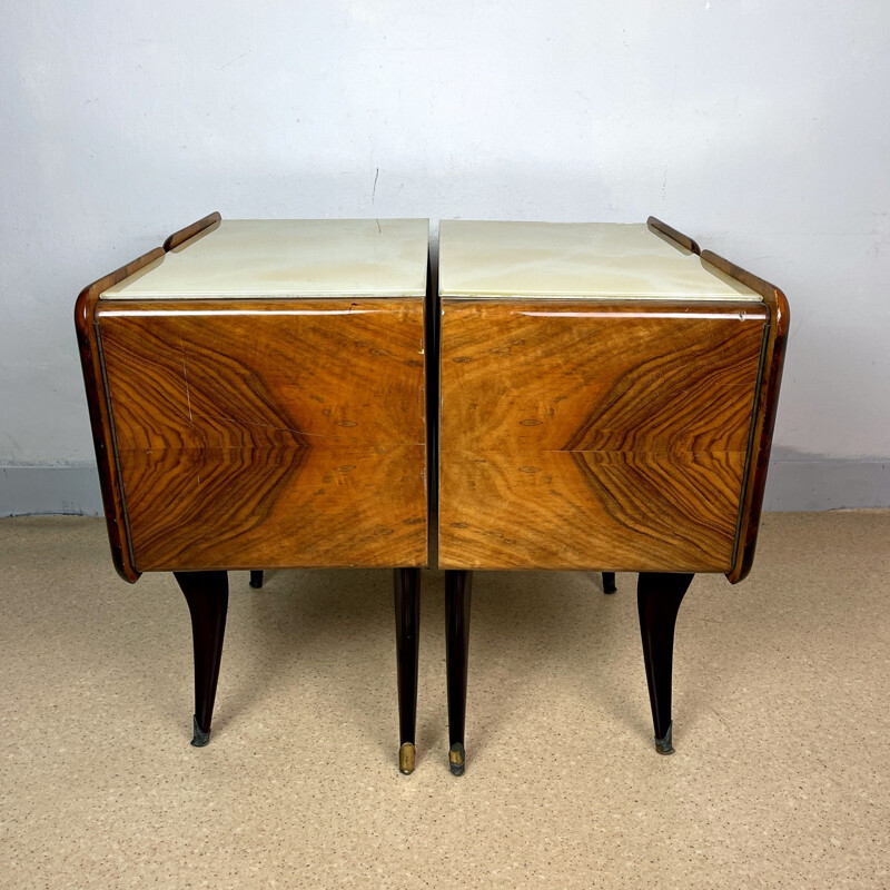 Pair of vintage solid wood night stands, Italy 1940s