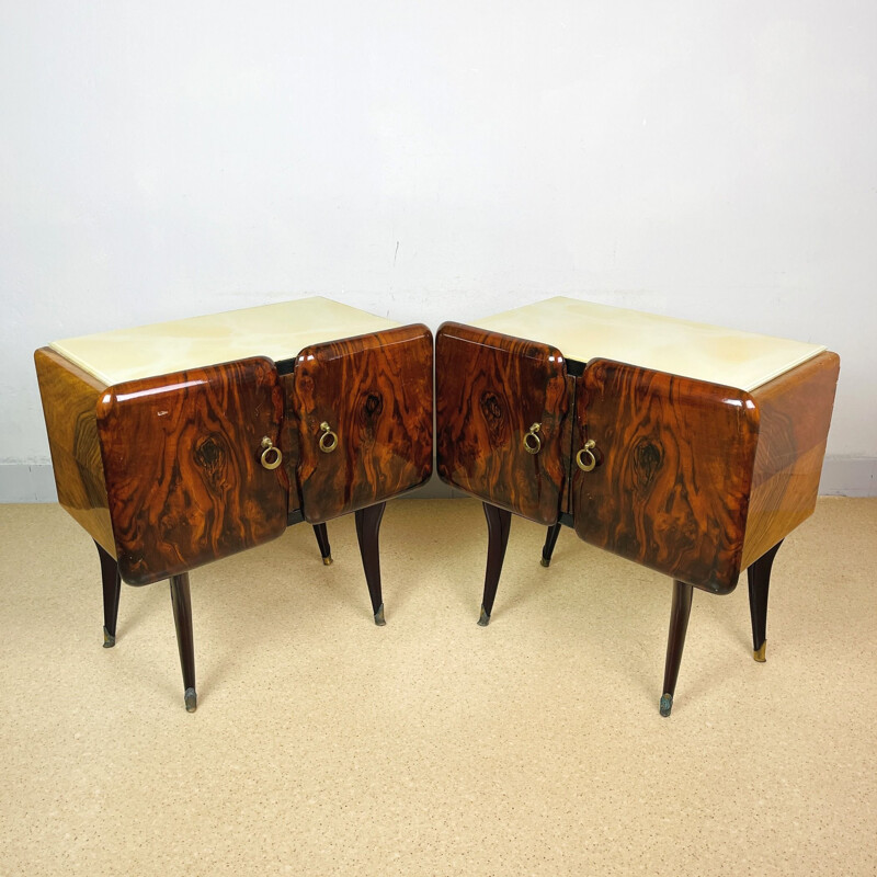 Pair of vintage solid wood night stands, Italy 1940s