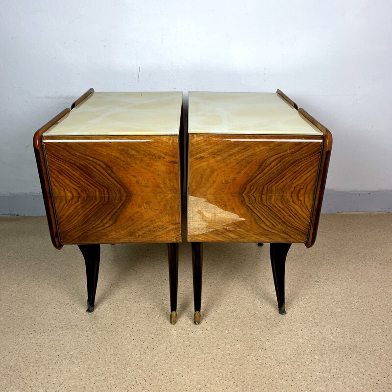 Pair of vintage solid wood night stands, Italy 1940s