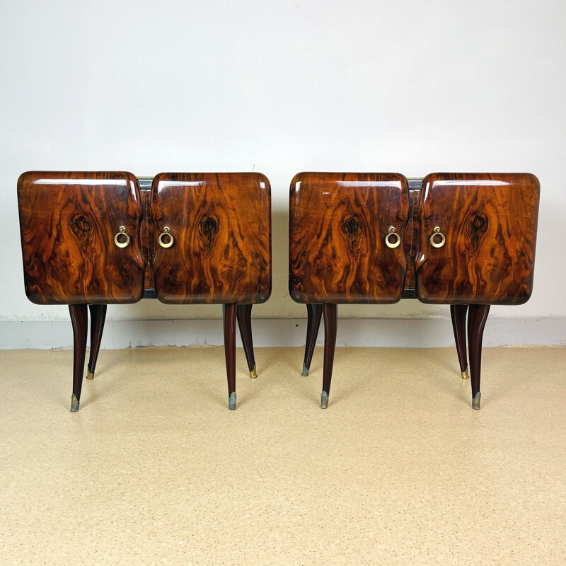 Pair of vintage solid wood night stands, Italy 1940s