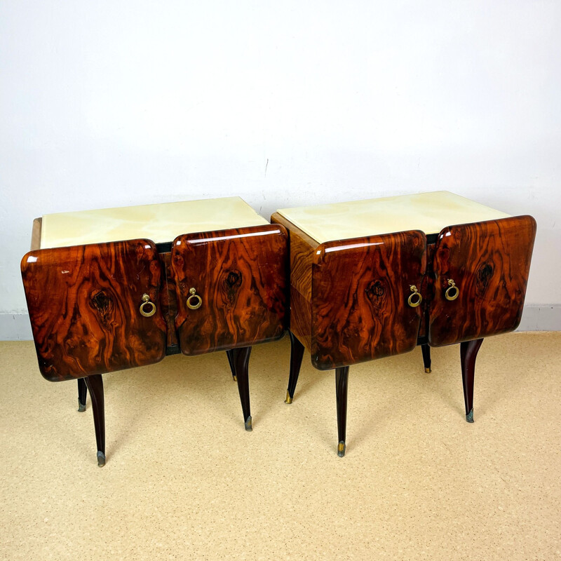 Pair of vintage solid wood night stands, Italy 1940s