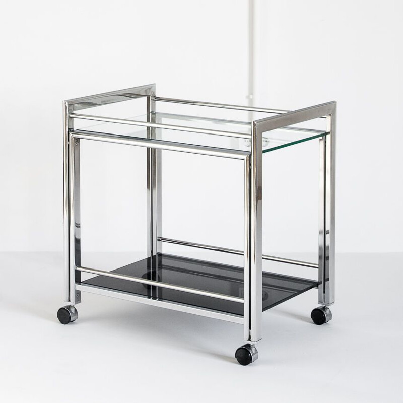 Vintage chrome-plated metal and glass trolley, France 1980