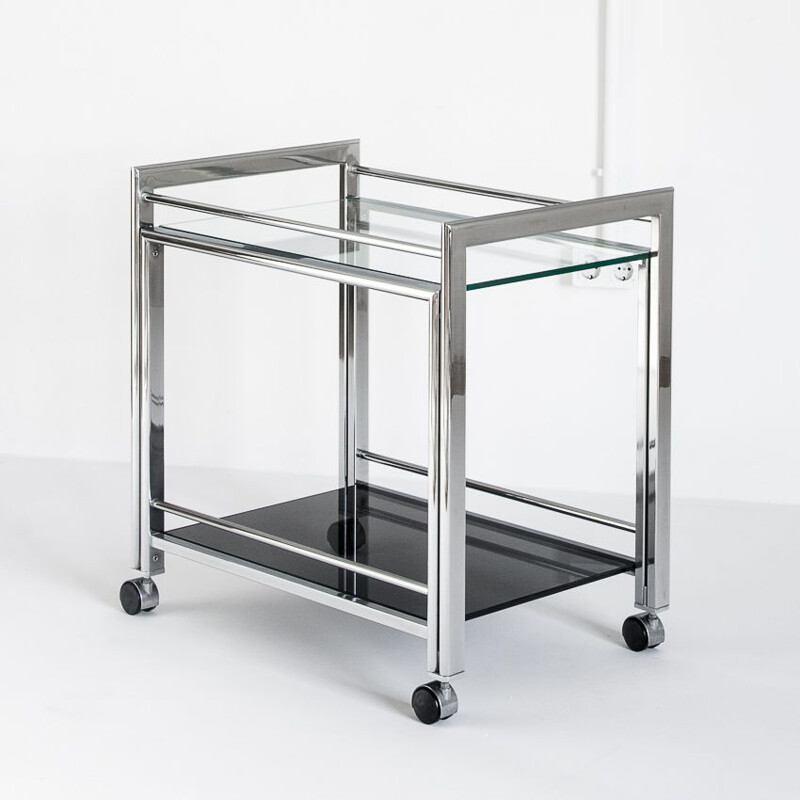Vintage chrome-plated metal and glass trolley, France 1980