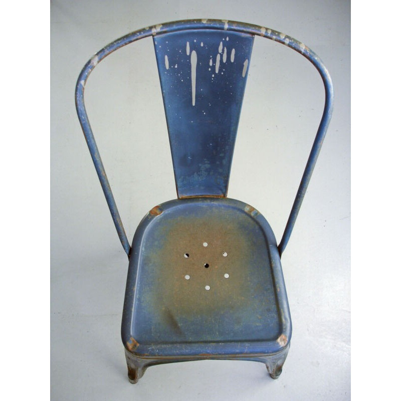 Ensemble de 4 chaises en métal bleu Tolix, Xavier PAUCHARD - 1940