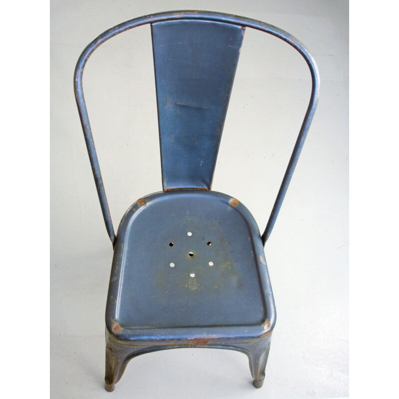 4 blue iron chairs TOLIX, Xavier PAUCHARD - 1940s