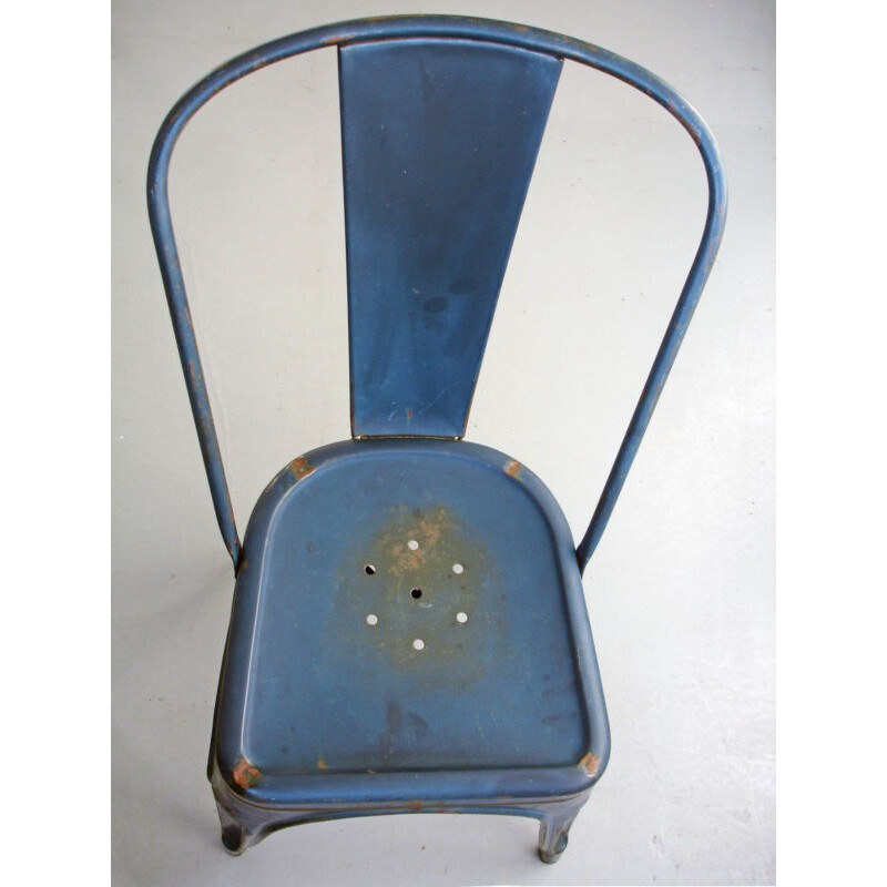 4 blue iron chairs TOLIX, Xavier PAUCHARD - 1940s