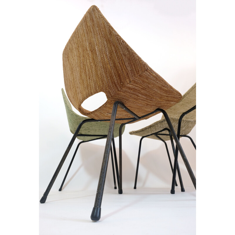 Ensemble de 4 chaises Tonneau garnies de tissu par Pierre Guariche pour Steiner, 1950