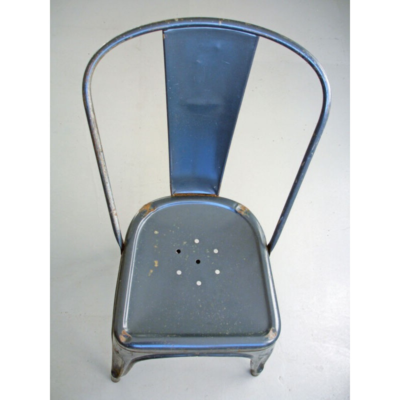 4 blue iron chairs TOLIX, Xavier PAUCHARD - 1940s