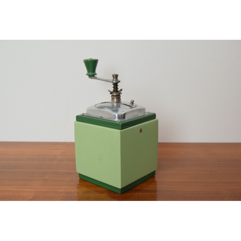 Vintage wood and metal coffee grinder, Germany 1950