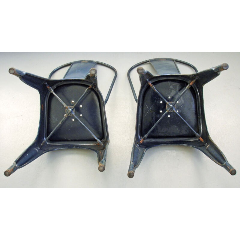 4 blue iron chairs TOLIX, Xavier PAUCHARD - 1940s