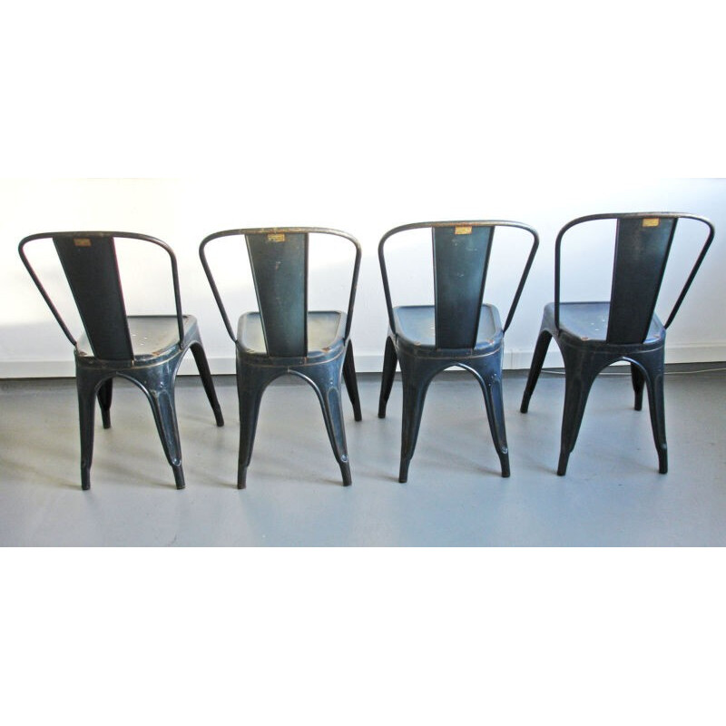 4 blue iron chairs TOLIX, Xavier PAUCHARD - 1940s