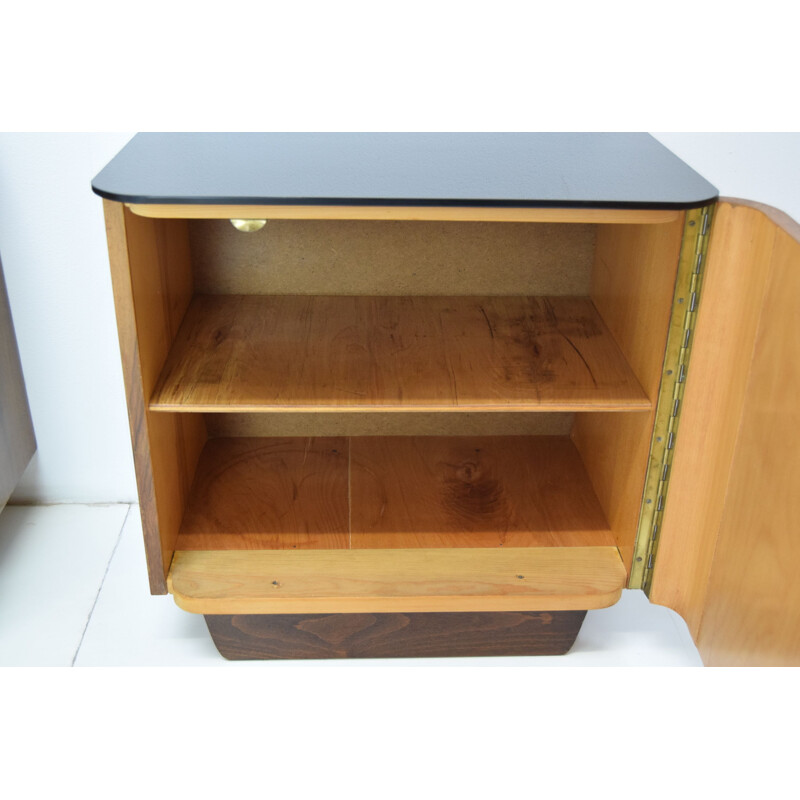 Pair of vintage wood and glass bedside tables by Jindrich Halabala, Czech 1950