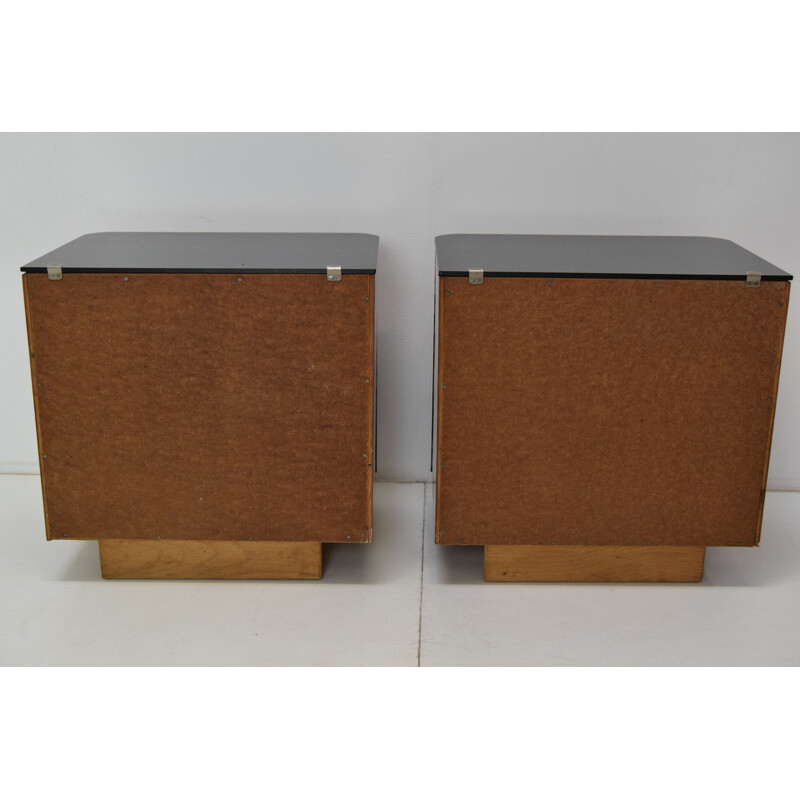 Pair of vintage wood and glass bedside tables by Jindrich Halabala, Czech 1950