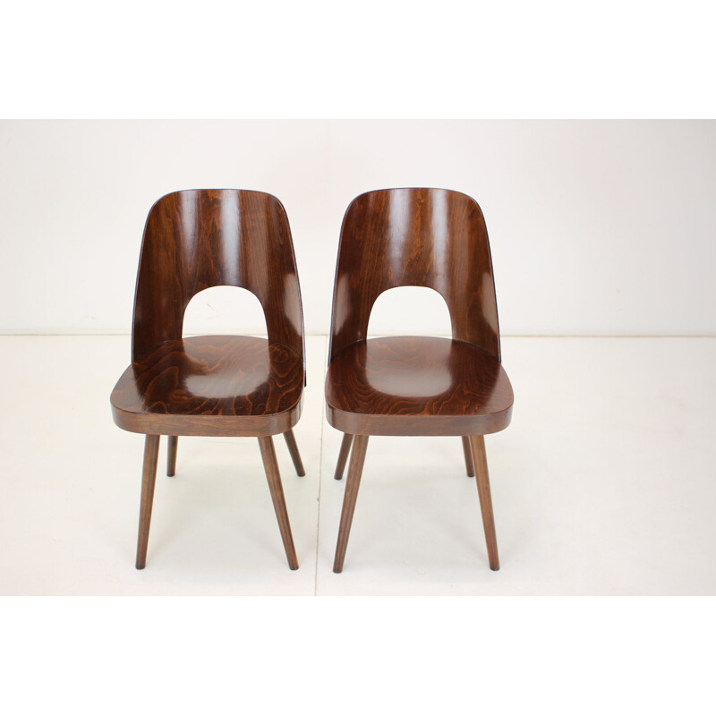 Pair of vintage wood dining chairs by Oswald Haerdtl, Czechoslovakia 1962