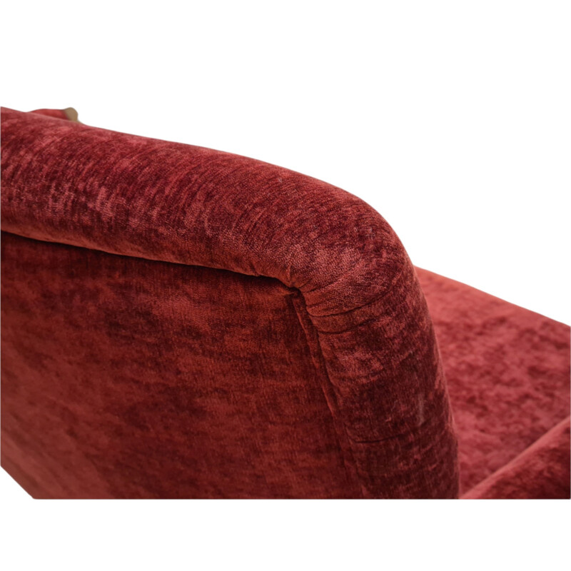 Vintage Danish sofa in cherry-red velor, 1970s