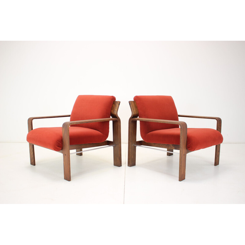 Pair of vintage wooden armchairs by Ludvík Volák for Dřevopodnik Holešov, Czech 1960