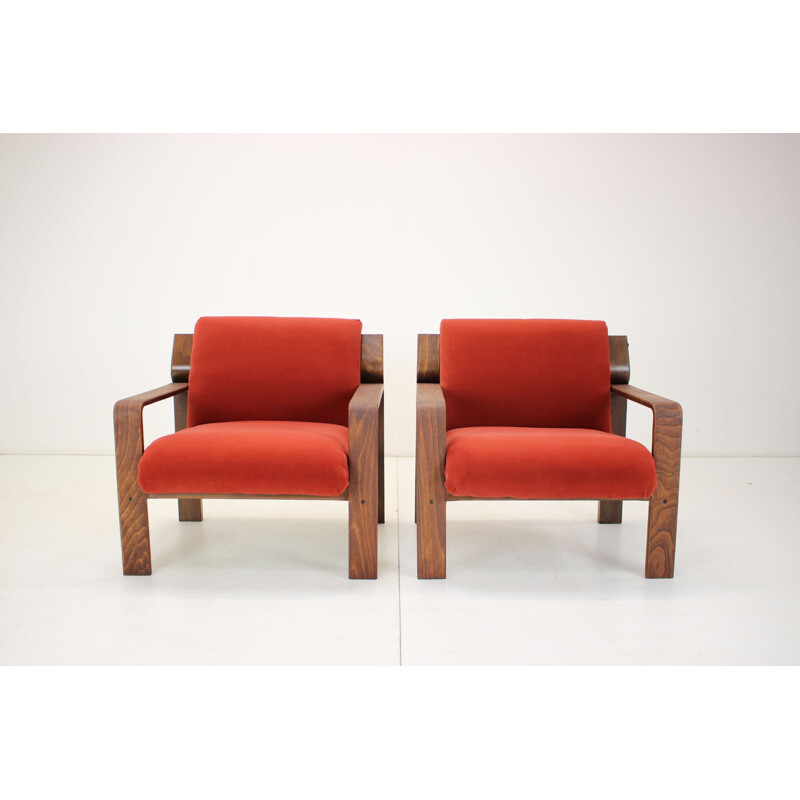 Pair of vintage wooden armchairs by Ludvík Volák for Dřevopodnik Holešov, Czech 1960