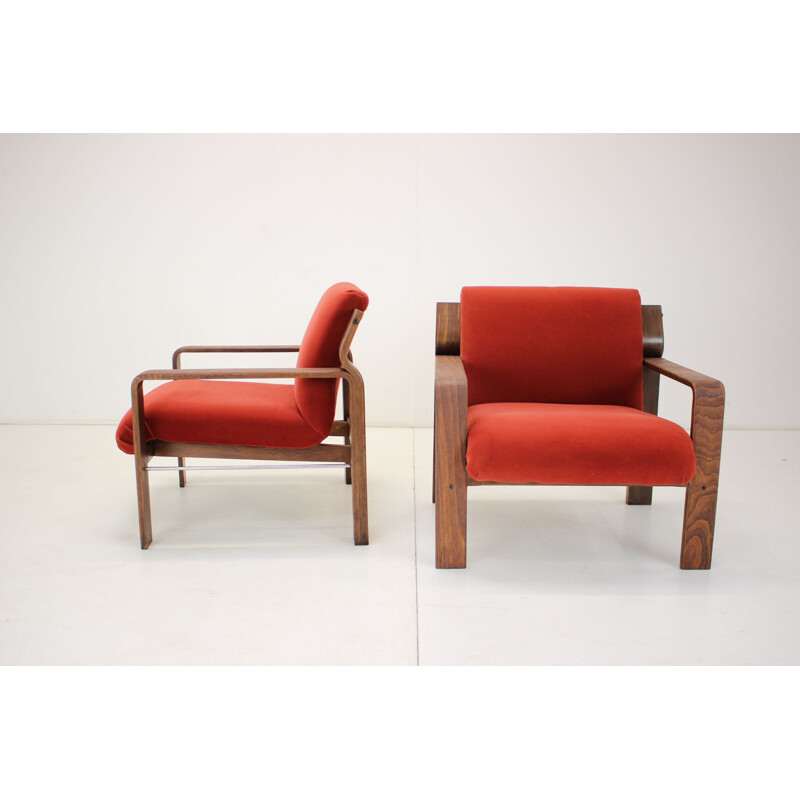 Pair of vintage wooden armchairs by Ludvík Volák for Dřevopodnik Holešov, Czech 1960