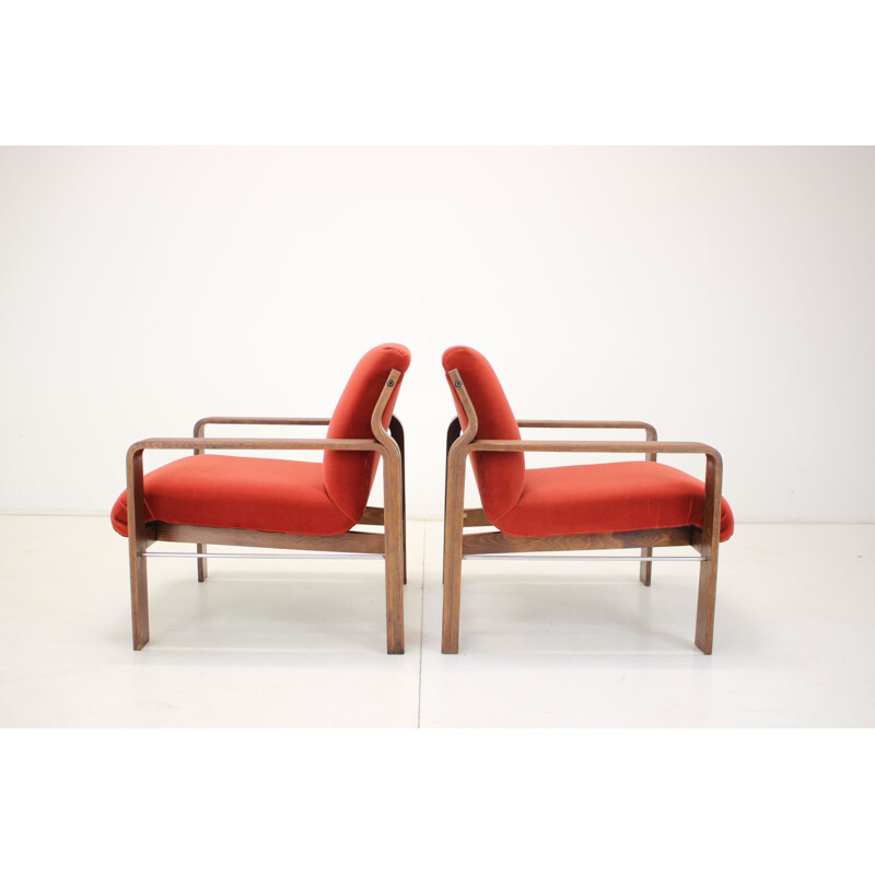 Pair of vintage wooden armchairs by Ludvík Volák for Dřevopodnik Holešov, Czech 1960