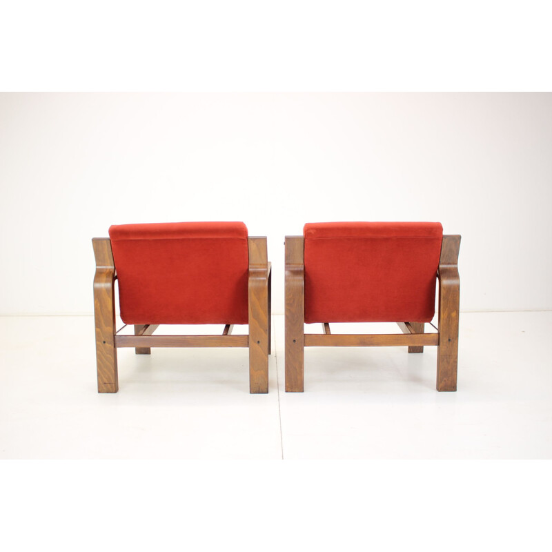 Pair of vintage wooden armchairs by Ludvík Volák for Dřevopodnik Holešov, Czech 1960