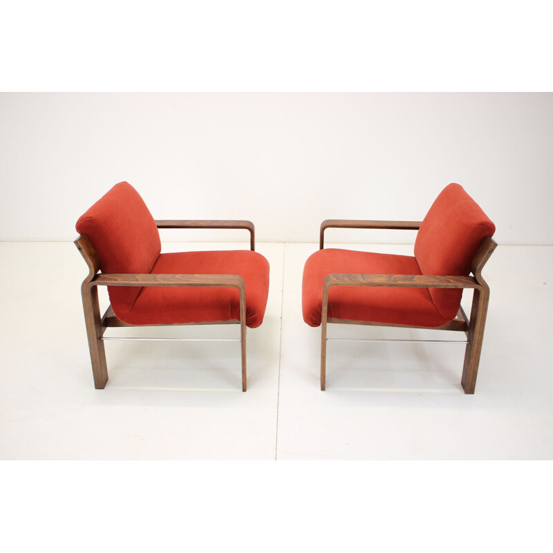 Pair of vintage wooden armchairs by Ludvík Volák for Dřevopodnik Holešov, Czech 1960