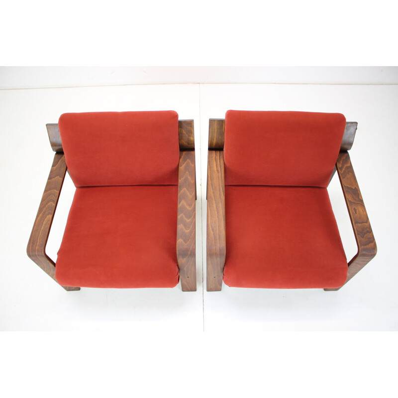 Pair of vintage wooden armchairs by Ludvík Volák for Dřevopodnik Holešov, Czech 1960