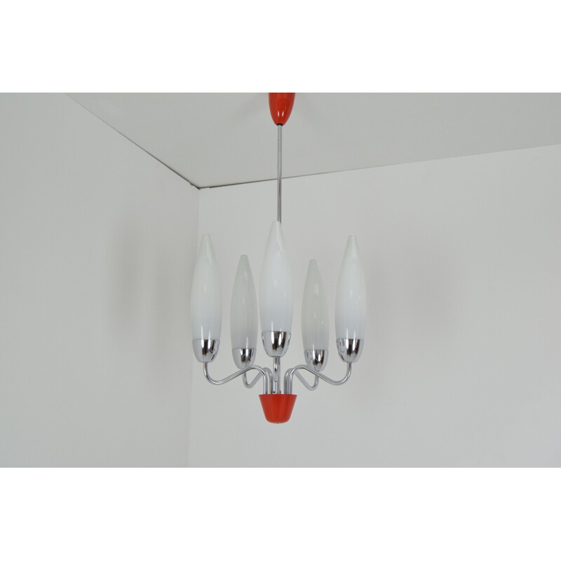 Vintage chrome glass chandelier by Napako, Czech 1960