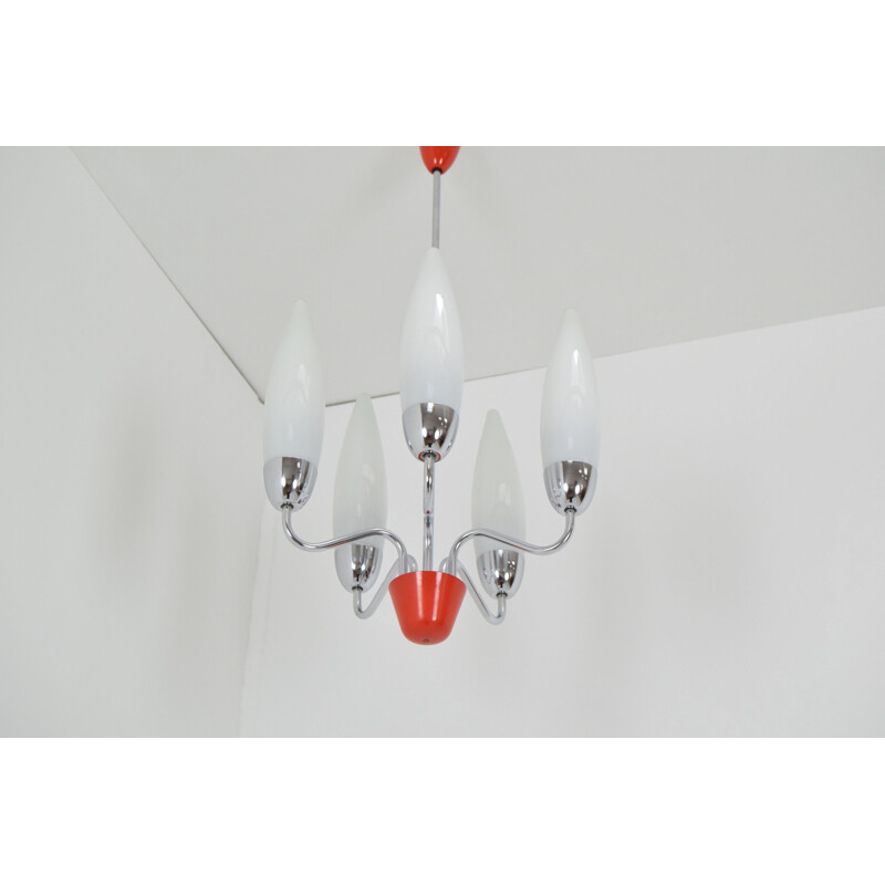 Vintage chrome glass chandelier by Napako, Czech 1960