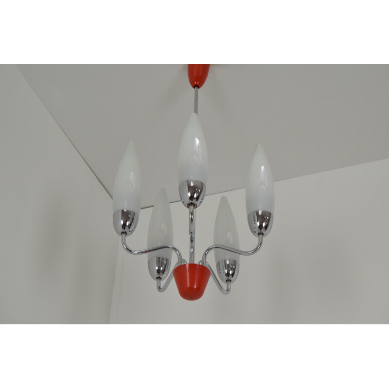 Vintage chrome glass chandelier by Napako, Czech 1960