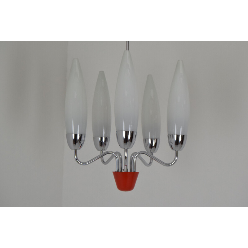 Vintage chrome glass chandelier by Napako, Czech 1960