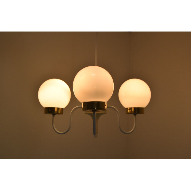 Mid-century milk glass chandelier by Instala, 1960s