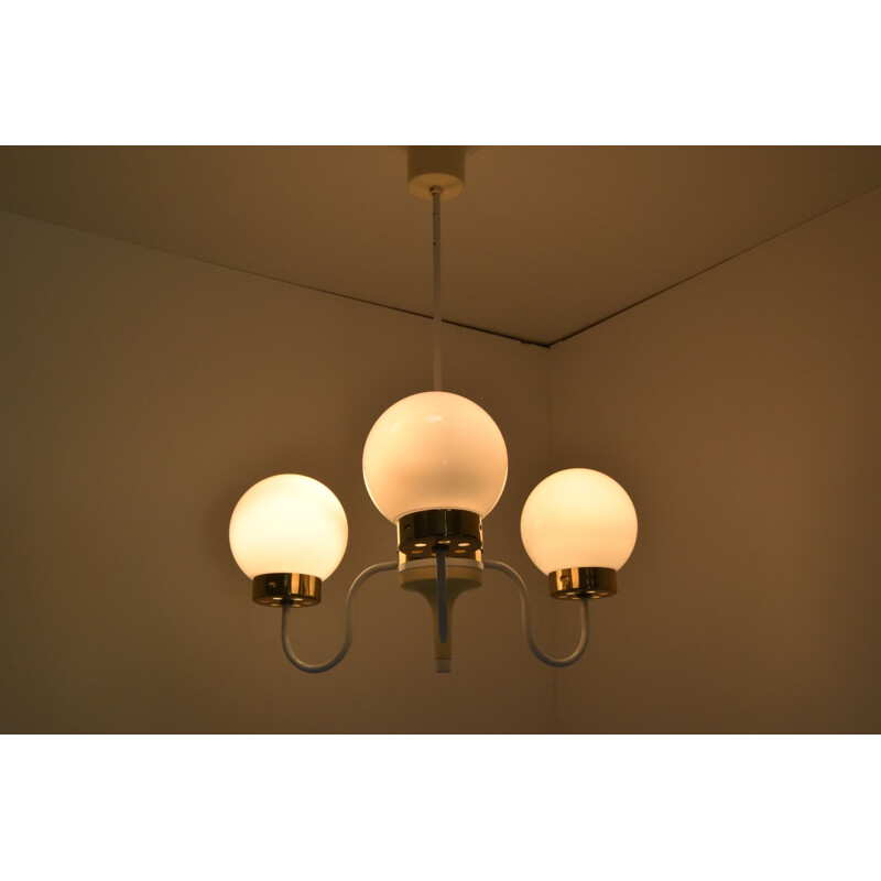 Mid-century milk glass chandelier by Instala, 1960s