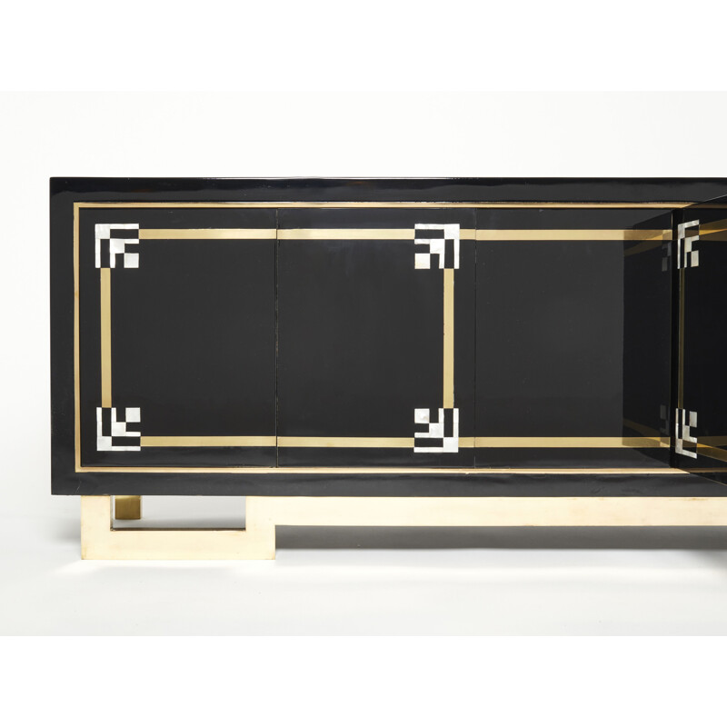 Vintage sideboard in black lacquer and brass by Guy Lefèvre for Maison Jansen, 1970