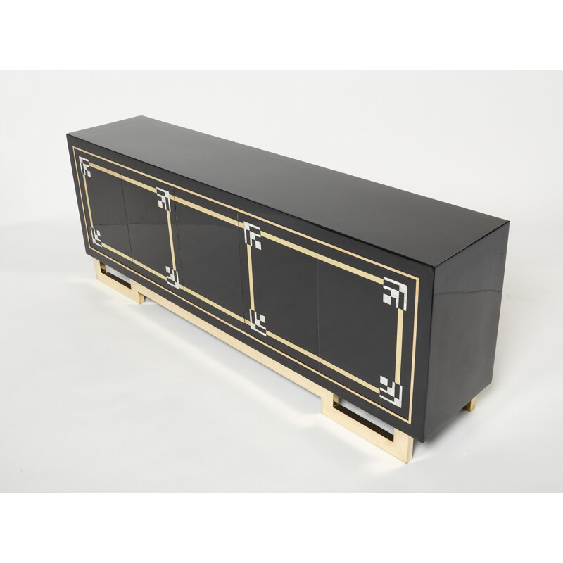 Vintage sideboard in black lacquer and brass by Guy Lefèvre for Maison Jansen, 1970