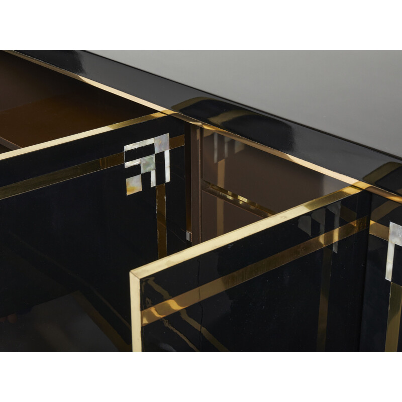 Vintage sideboard in black lacquer and brass by Guy Lefèvre for Maison Jansen, 1970