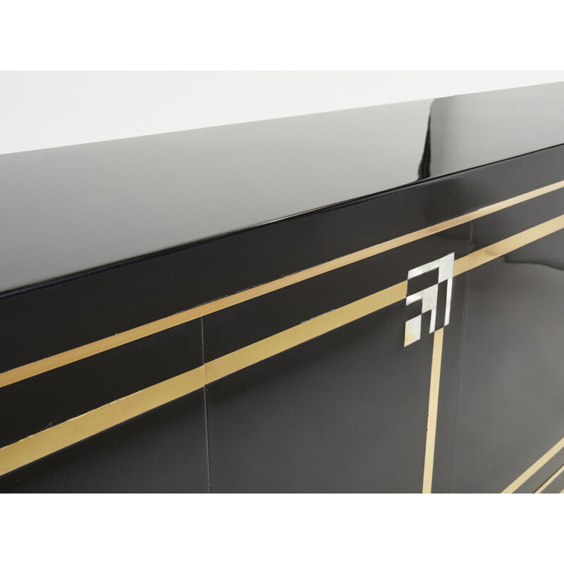 Vintage sideboard in black lacquer and brass by Guy Lefèvre for Maison Jansen, 1970