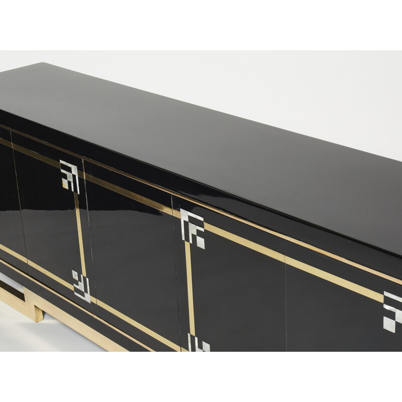 Vintage sideboard in black lacquer and brass by Guy Lefèvre for Maison Jansen, 1970