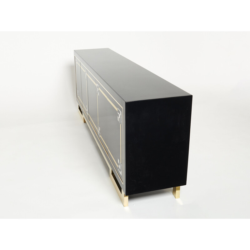 Vintage sideboard in black lacquer and brass by Guy Lefèvre for Maison Jansen, 1970