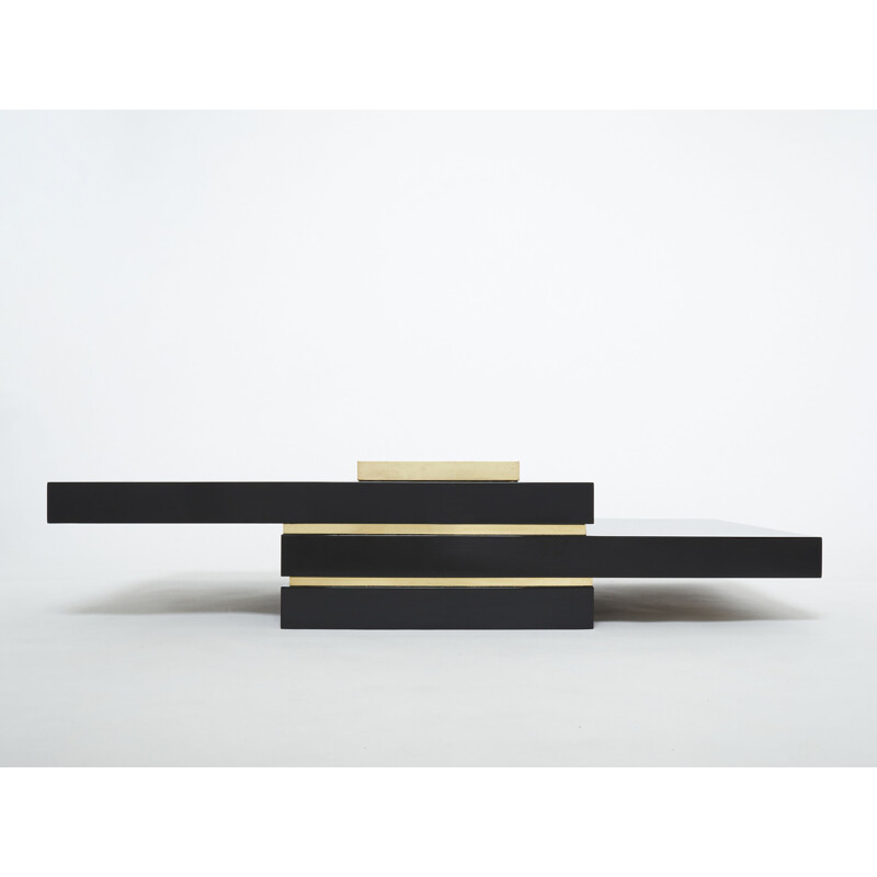 Mesa de centro vintage lacada en negro de Jean Claude Mahey para Roche Bobois, 1970