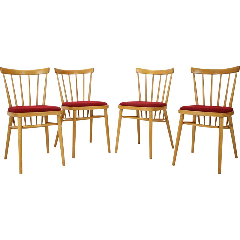 Set of 4 vintage wood and fabric dining chairs by Tatra Pravenec, Czechoslovakia 1970s