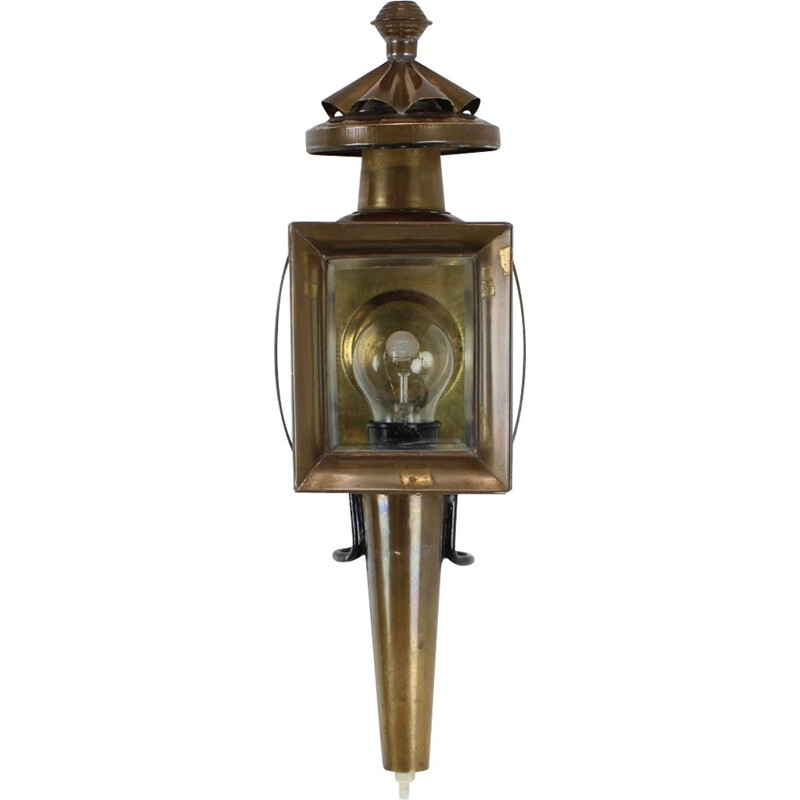 Vintage brass and glass wall lamp, Czech 1950