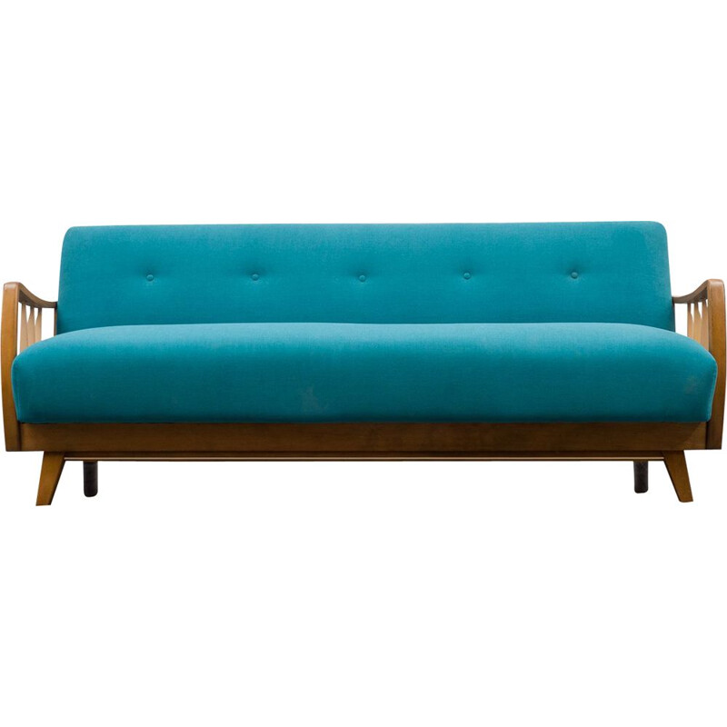 Vintage sofabed in blue fabric, 1950s