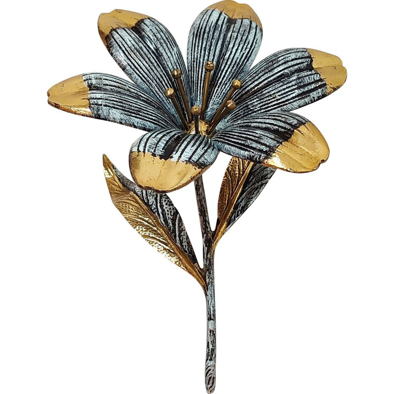 Vintage flowered ashtray in painted metal, France 1980