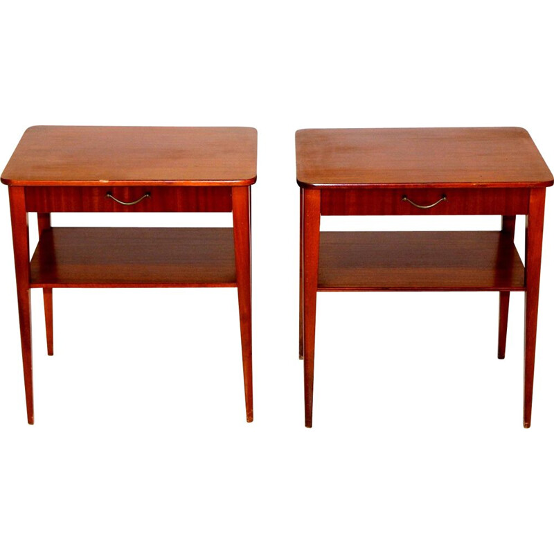 Pair of Scandinavian mahogany night stands, Sweden 1950